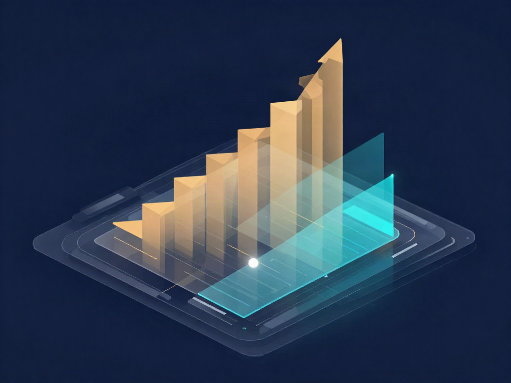 Abstract dashboard and rising data bars in a dark blue palette